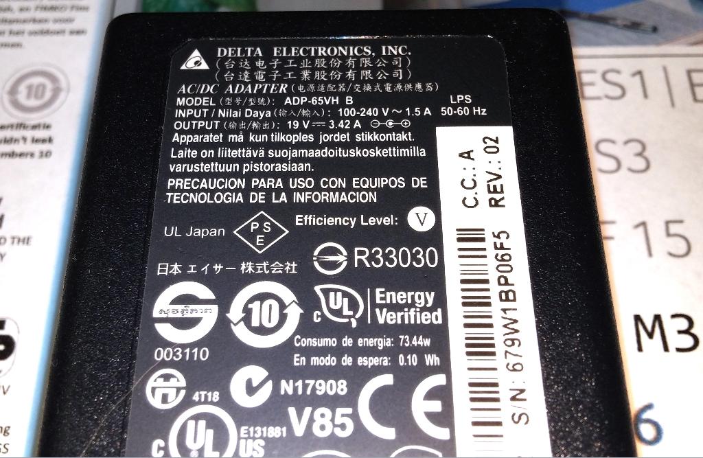 Acer Delta ADP-65VH B Aspire 19V 3.42A 65W Adapter Oplader, Computers en Software, Ophalen of Verzenden, Zo goed als nieuw, Acer