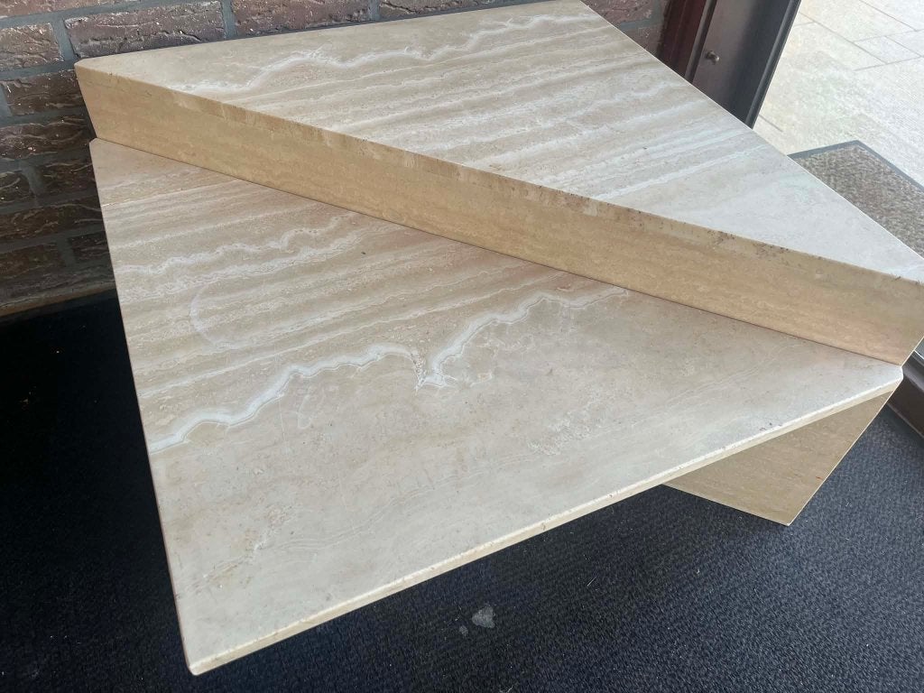 Design travertin salontafel up&up 70x70, Huis en Inrichting, Ophalen of Verzenden, Rechthoekig, 100 tot 150 cm, 50 tot 100 cm