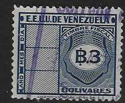 Venezuela  revenue zegel 3 Bolivars, Verzenden, Gestempeld, Overige thema's