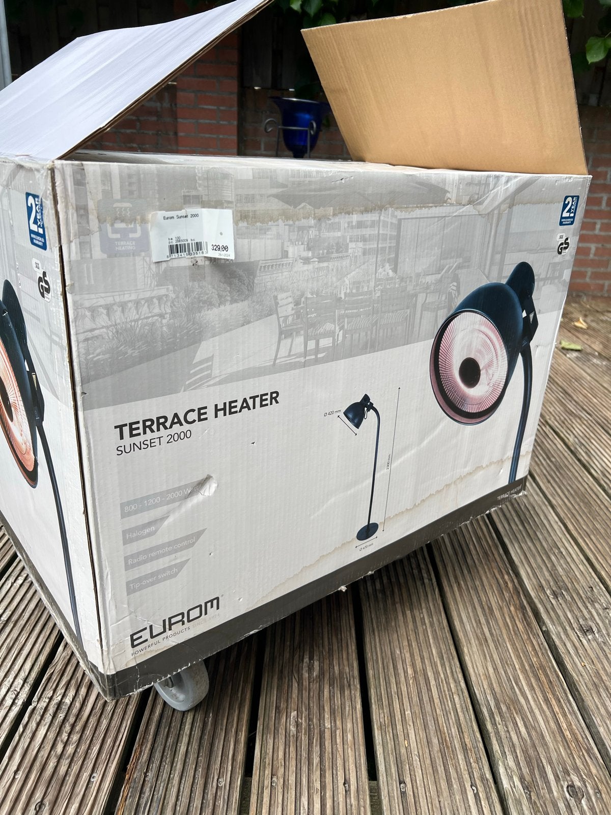 Nieuwe Eurom Sunset 2000 terrasheater met afstandsbediening, Ophalen, Nieuw, Elektrisch, Vloer