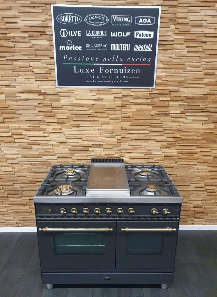 Luxe Boretti Gasfornuis 100cm antraciet & messing frytop, Niet ingevuld, 60 cm of meer, Niet ingevuld, Zo goed als nieuw