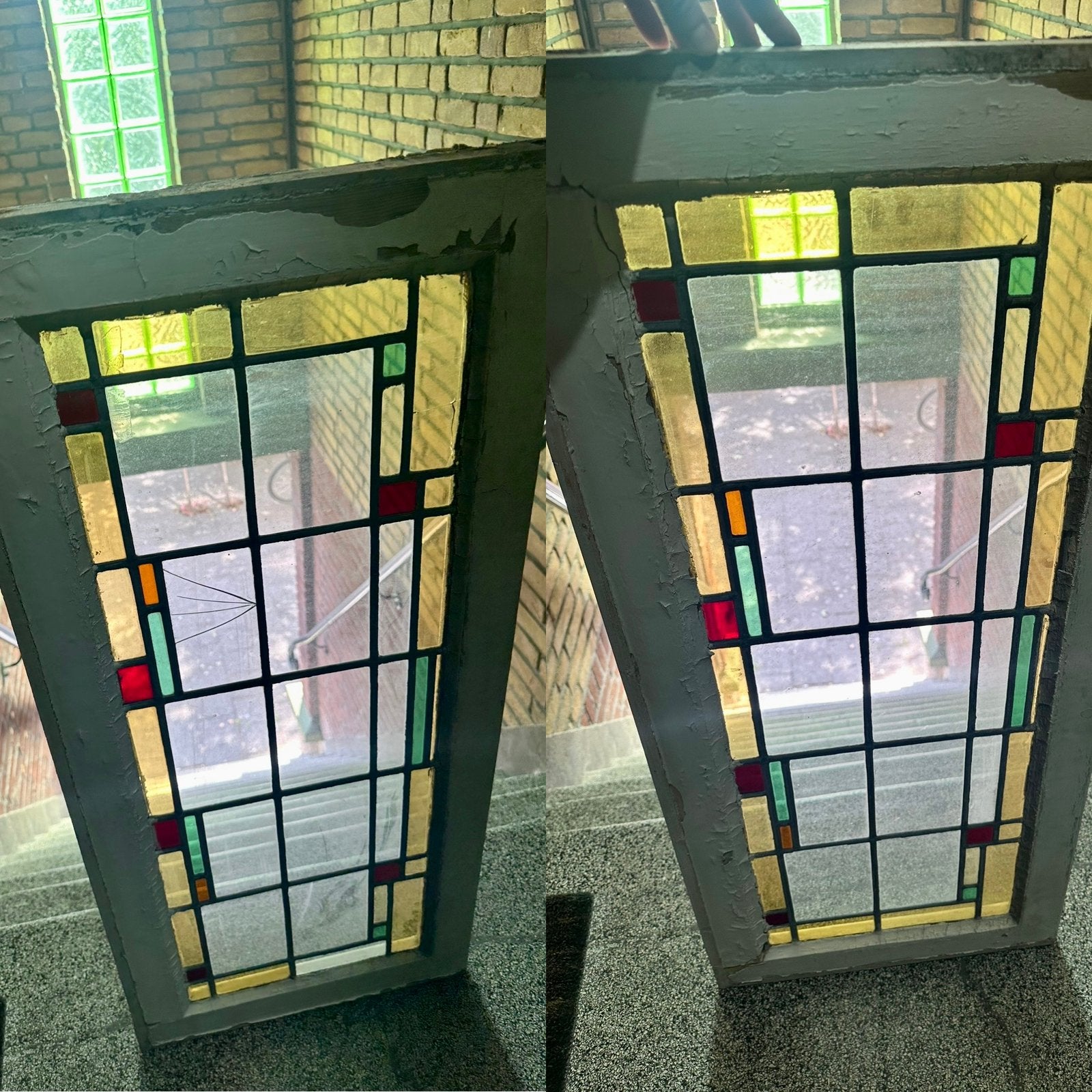 Twee antieke glas-in-lood ramen - glasinlood art deco, Ophalen