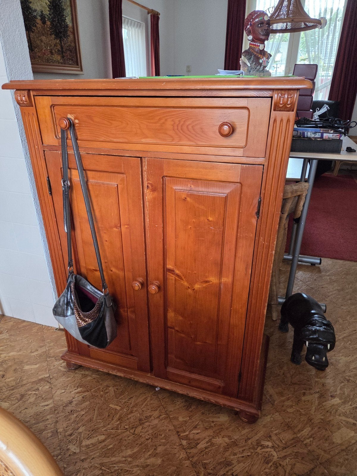 Massief grenen kast met lade en deuren, Ophalen, Gebruikt, Met lade(s), 50 tot 100 cm