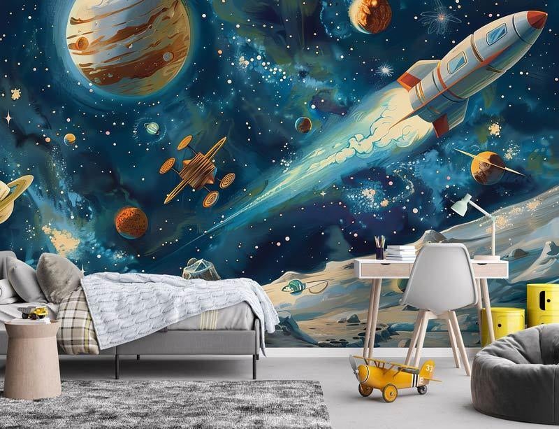 Fotobehang Ruimte - Planeten - Kinderkamer - Space Adventure, Minder dan 10 m², Info@fotobehangkoning.nl, Kinderkamer, Fotobehangkoning.nl