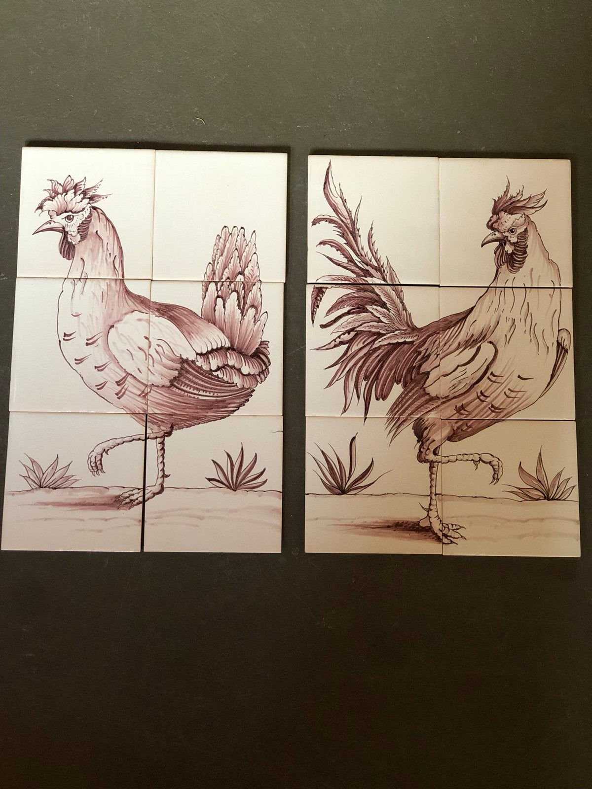 Handbeschilderd tegeltableau kip haan, Ophalen of Verzenden