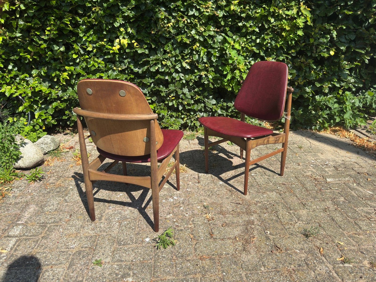 2x vintage Arne Hovmand Olsen stoelen Jutex, Ophalen, Gebruikt, Hout