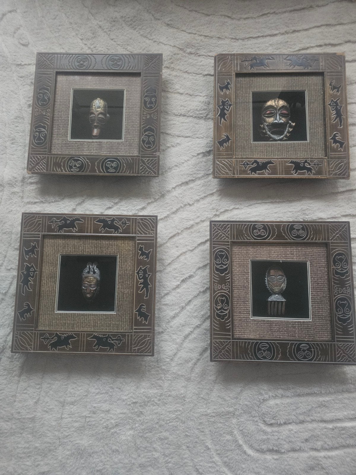 Set van 4 Afrikaanse Masker Wanddecoraties, Bruin, Afrika, Masker, Ophalen of Verzenden