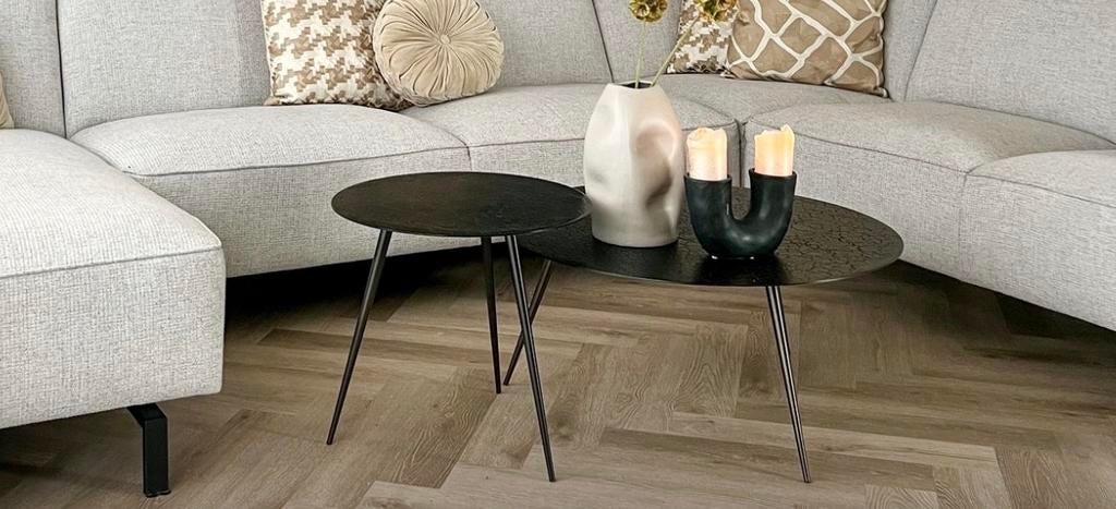 Salontafels set van twee - Luna Lava | Zwart, Ophalen, Rond, 50 tot 100 cm, Zo goed als nieuw