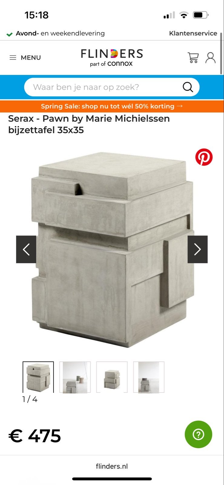 Serax Pawn Bijzettafel by Marie Michielssen - Beton, Overige materialen, Minder dan 55 cm, Vierkant, Nieuw