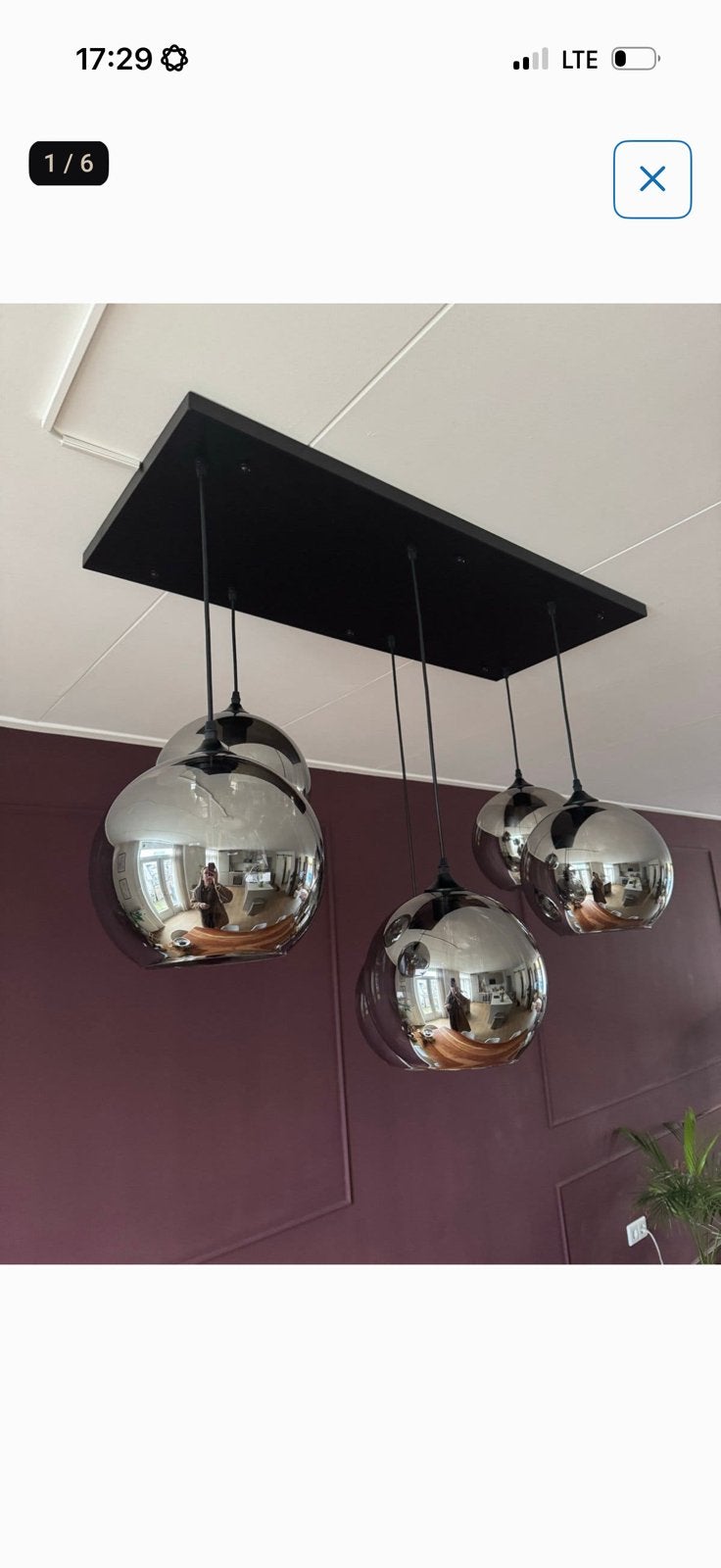 Zwarte voet met zes bollen, prachtige lamp, Ophalen of Verzenden, Zo goed als nieuw