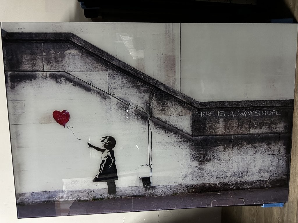 Glasschilderij The Floating Love 80x120 - Gehard glas, Overig onderwerp, Glas, Achter glas, Ophalen of Verzenden
