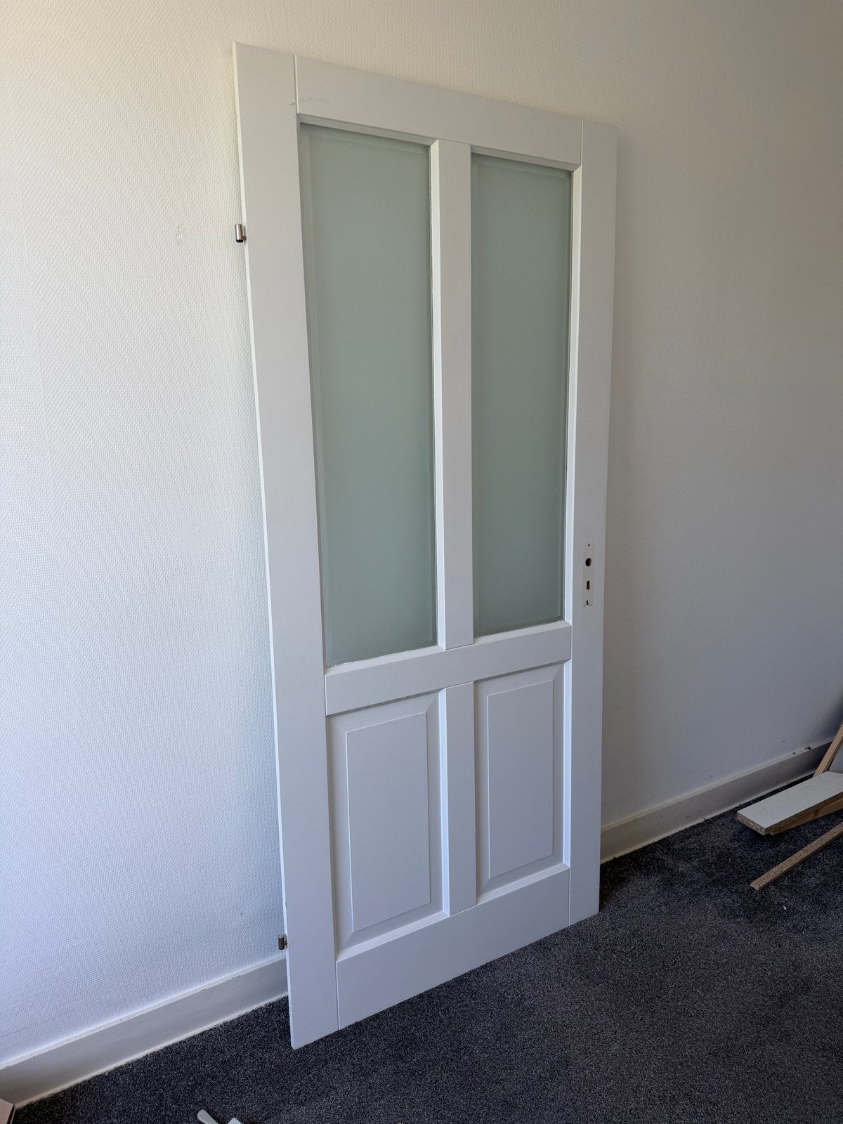 Witte hardhouten binnendeur met glaspanelen opdek, Ophalen, 80 tot 100 cm, Binnendeur, Zo goed als nieuw