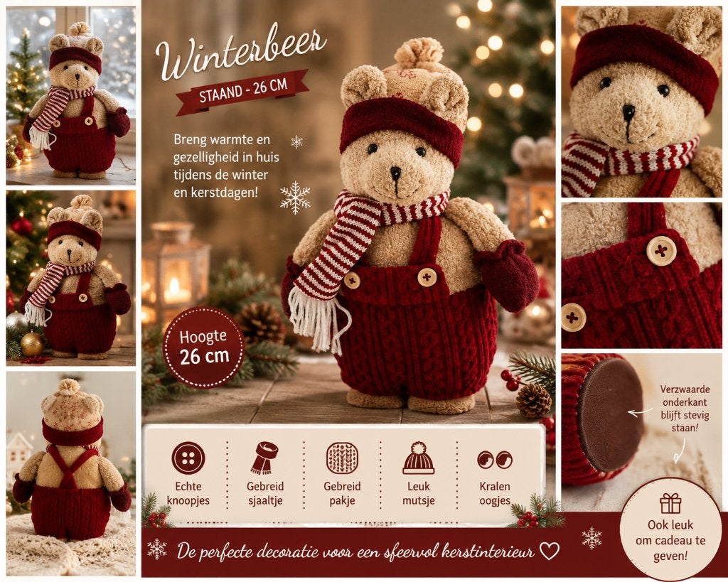 Winterbeer Staand 26 cm – Decoratie – Verzwaarde Voet- Nieuw, Ophalen of Verzenden, Nieuw, Overige typen, Overige merken