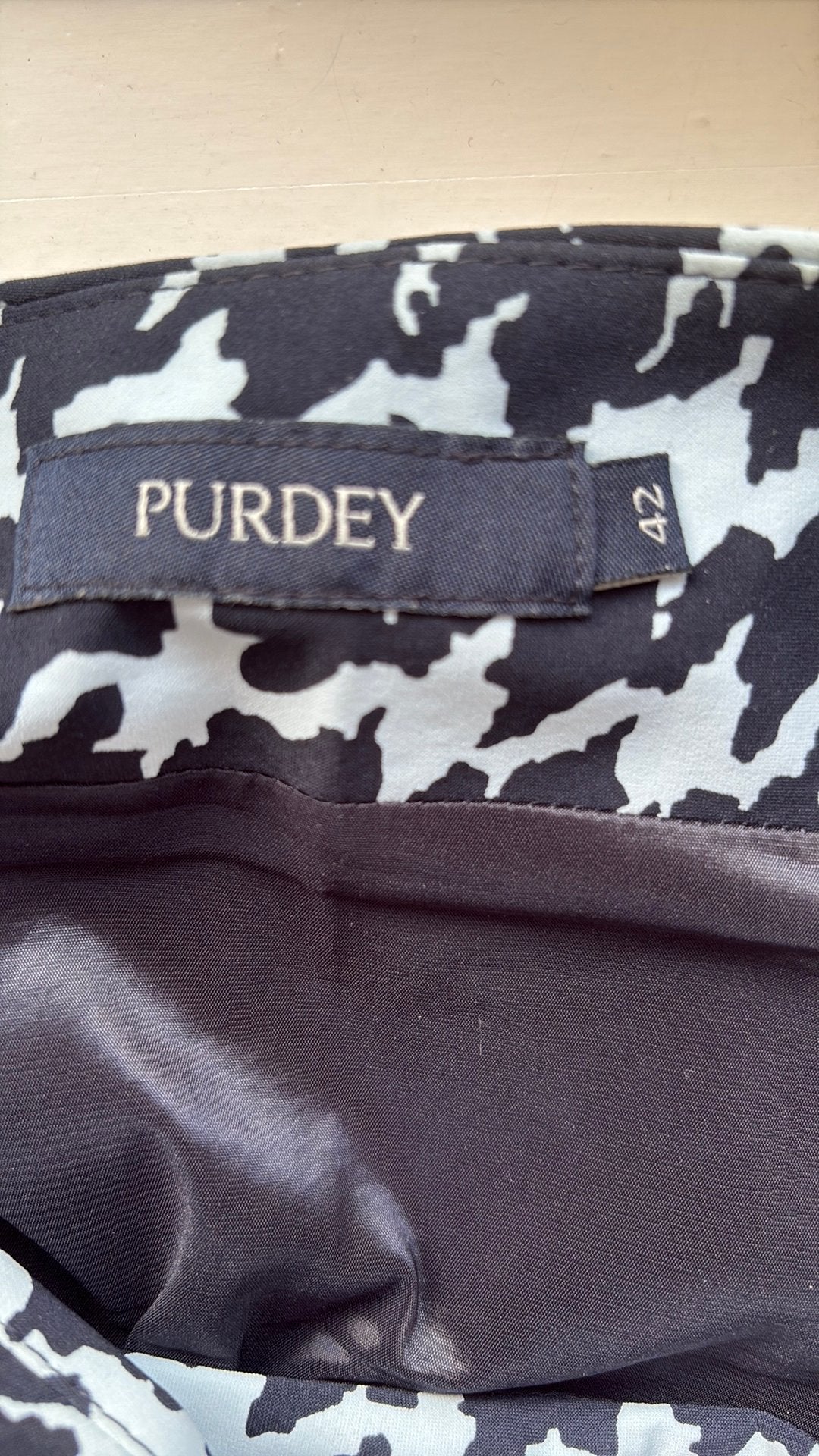 Purdey 42, piede de poule zwart lblauw rokje zgn gevoerd, Zwart, Maat 42/44 (L), Ophalen of Verzenden, Zo goed als nieuw