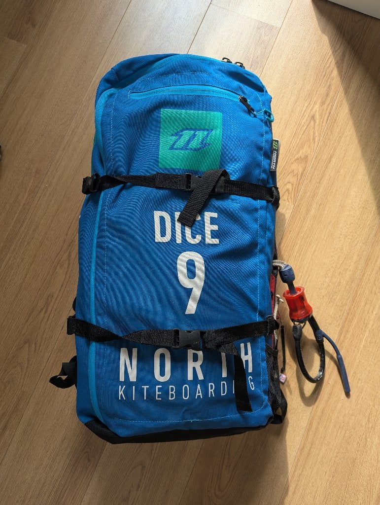 Kite 9m North Dice + bar, Ophalen, Gebruikt, 9 m², Geen board