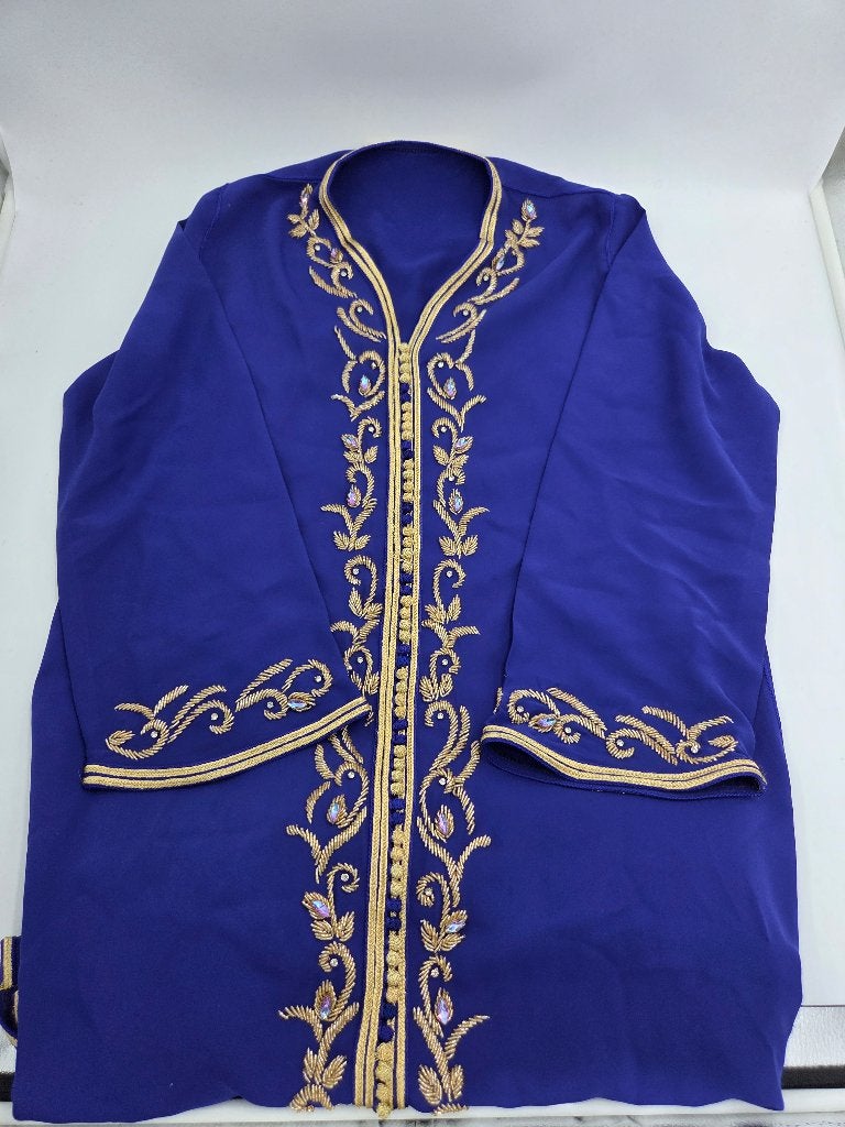 Marokkaanse Kaftan Blauw met Gouden Borduursels | M/L, Maat 38/40 (M), Blauw, Ophalen of Verzenden, Zo goed als nieuw