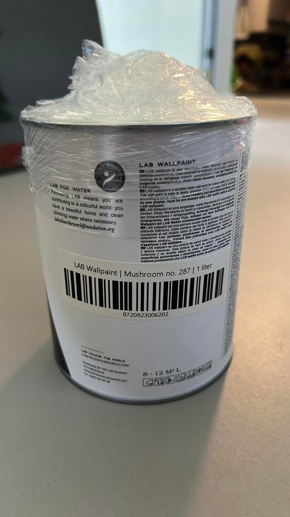 LAB wallpaint 1 liter Mushroom, Doe-het-zelf en Verbouw, Verf, Beits en Lak, Beige, Nieuw, Ophalen of Verzenden, Verf