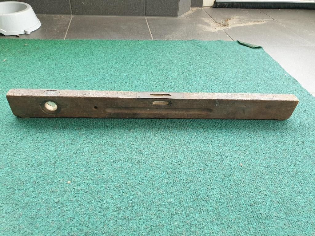 Vintage waterpas ingelegd met messing, Antiek en Kunst, Antiek | Gereedschap en Instrumenten, Ophalen