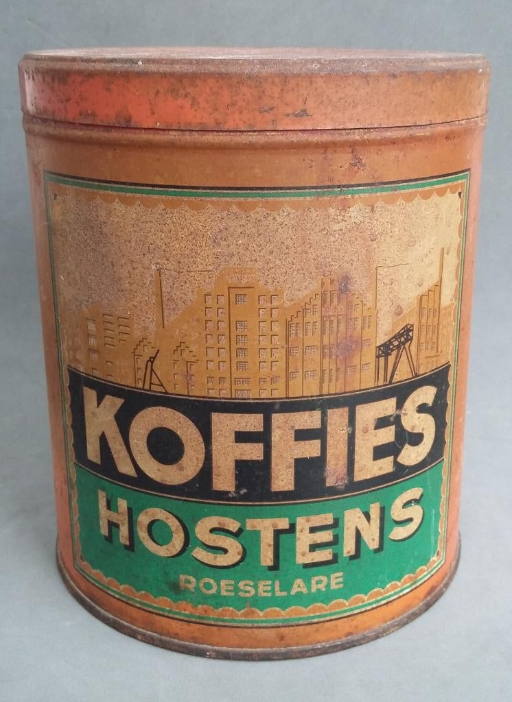 Om 1925 - 1935 Koffieblik Koffies Hostens Roeselare Belgie, Verzamelen, Blikken, Ophalen of Verzenden, Gebruikt, Overige, Overige merken