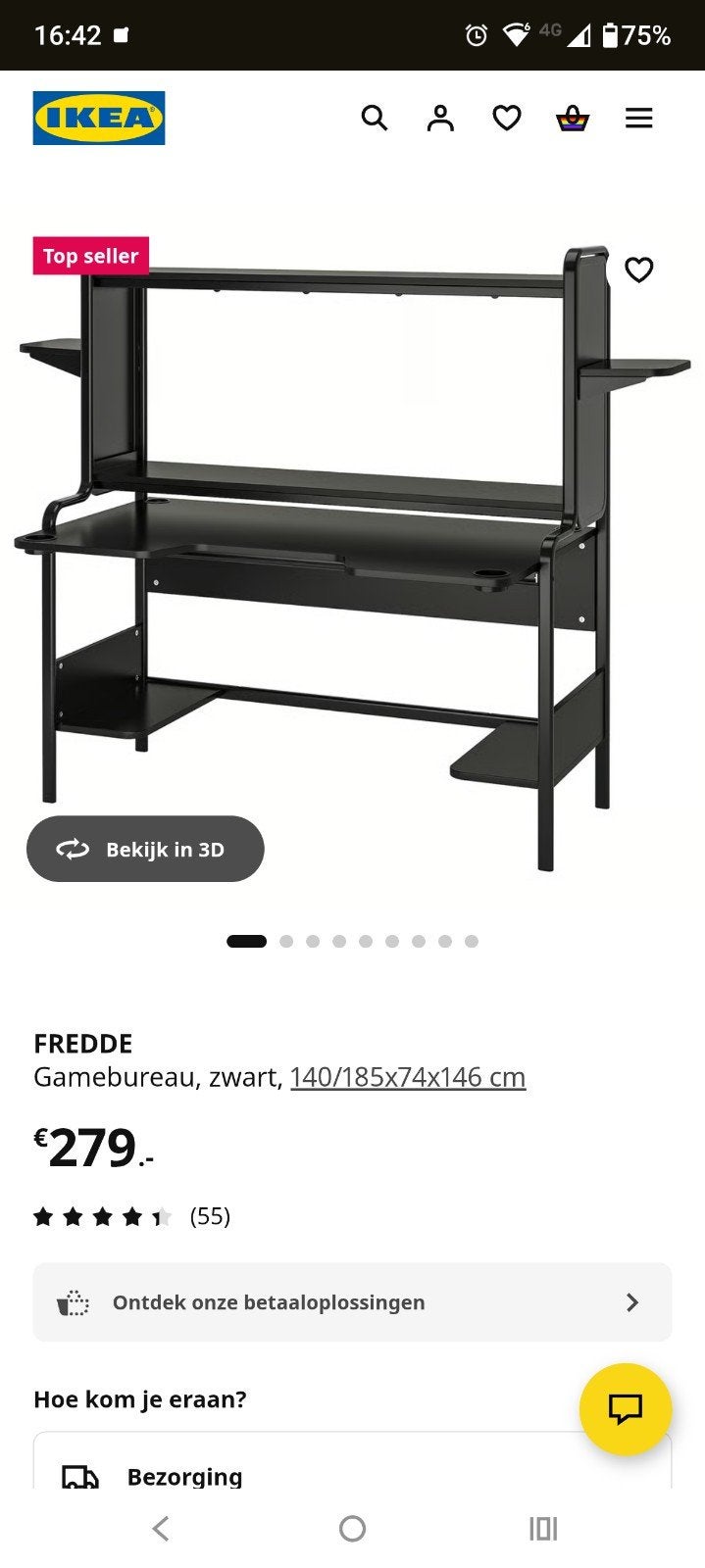 IKEA FREDDE Gamingbureau Zwart - Zo goed als nieuw, Huis en Inrichting, Bureaus, Ophalen, Spaanplaat of MDF, Zo goed als nieuw