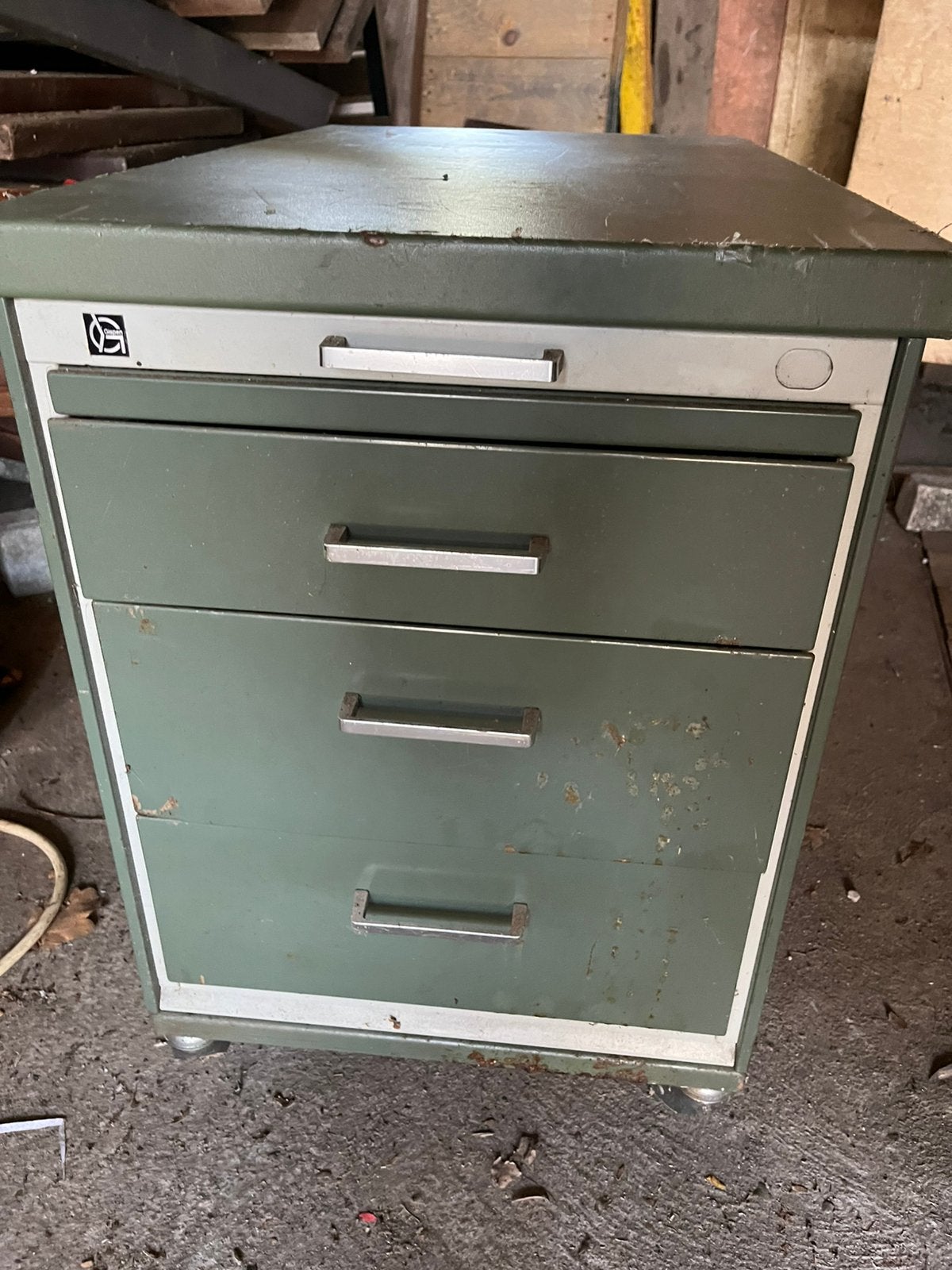 Gispen ladeblok 3 laden groen 75x45 62 cm hoog, Ophalen, Minder dan 50 cm, Retro vintage meubel kantoormeubel werkplaats, Zo goed als nieuw