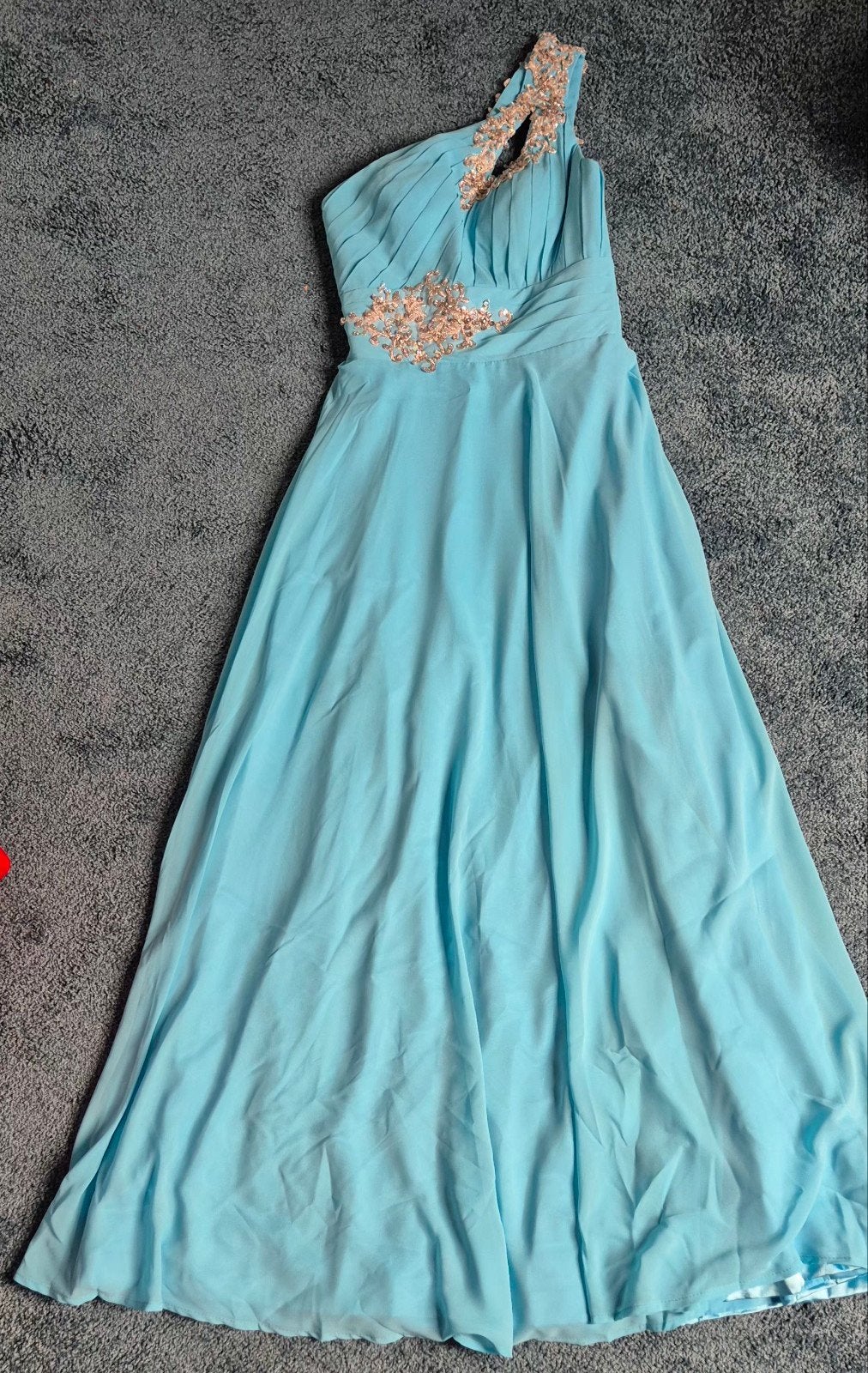 Lange turquoise galajurk met borduursels - Maat 36/38, Kleding | Dames, Galajurk, Overige kleuren, Ophalen of Verzenden, Zo goed als nieuw