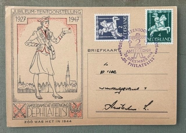 briefkaart met gestempelde zegels 1927-1947 (1), Verzenden, Briefkaart