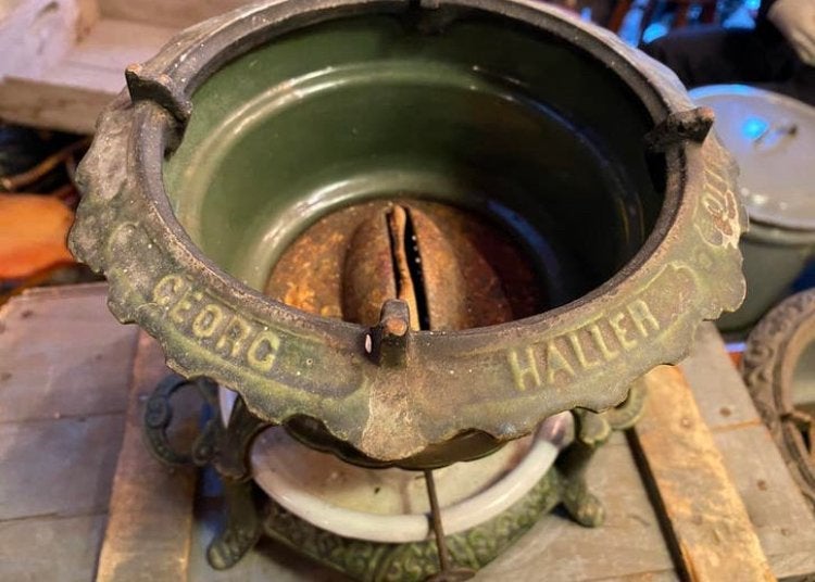 Donkergroen emaille / gietijzer petroleumstel, Ophalen of Verzenden