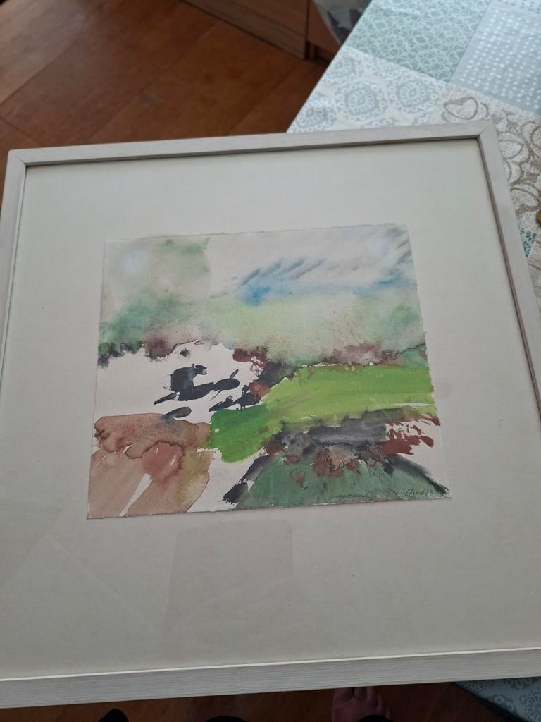 Ingelijste aquarel van Theo Elfrink gesigneerd 'Thed 83', Ophalen of Verzenden