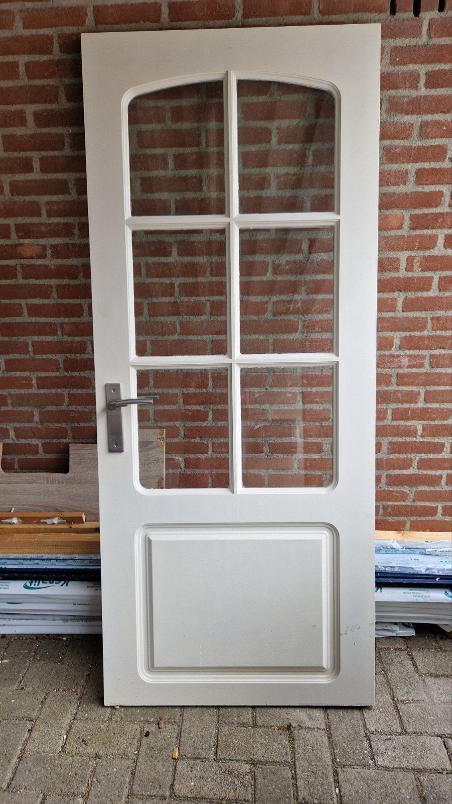 Opdekdeur met facetgeslepen glas, 83x200 cm, Ophalen, Glas, Binnendeur, 200 tot 215 cm