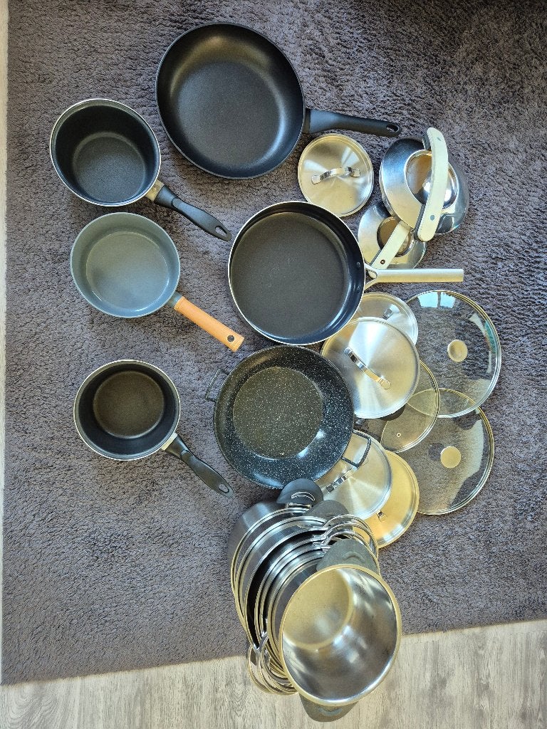 Pannenset, Huis en Inrichting, Ophalen, Gebruikt, Rvs, Pannenset