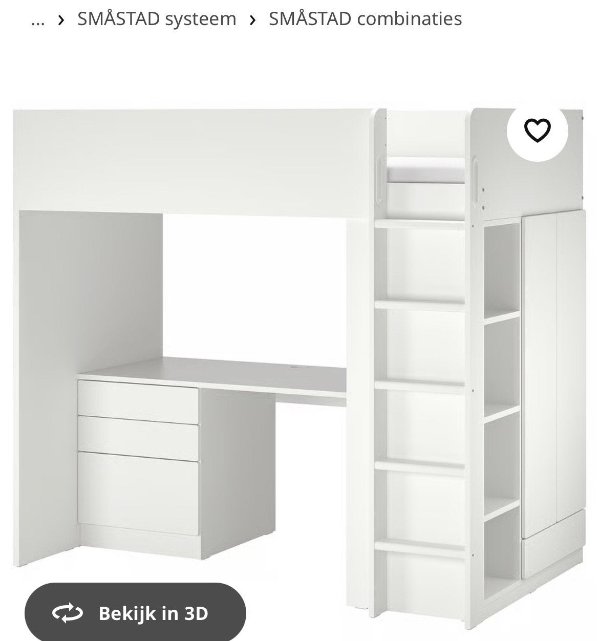 Ikea Smastad hoogslaper wit met bureau & krijtbordkastdeuren, Kinderen en Baby's, Kinderkamer | Stapelbedden en Hoogslapers, Ophalen
