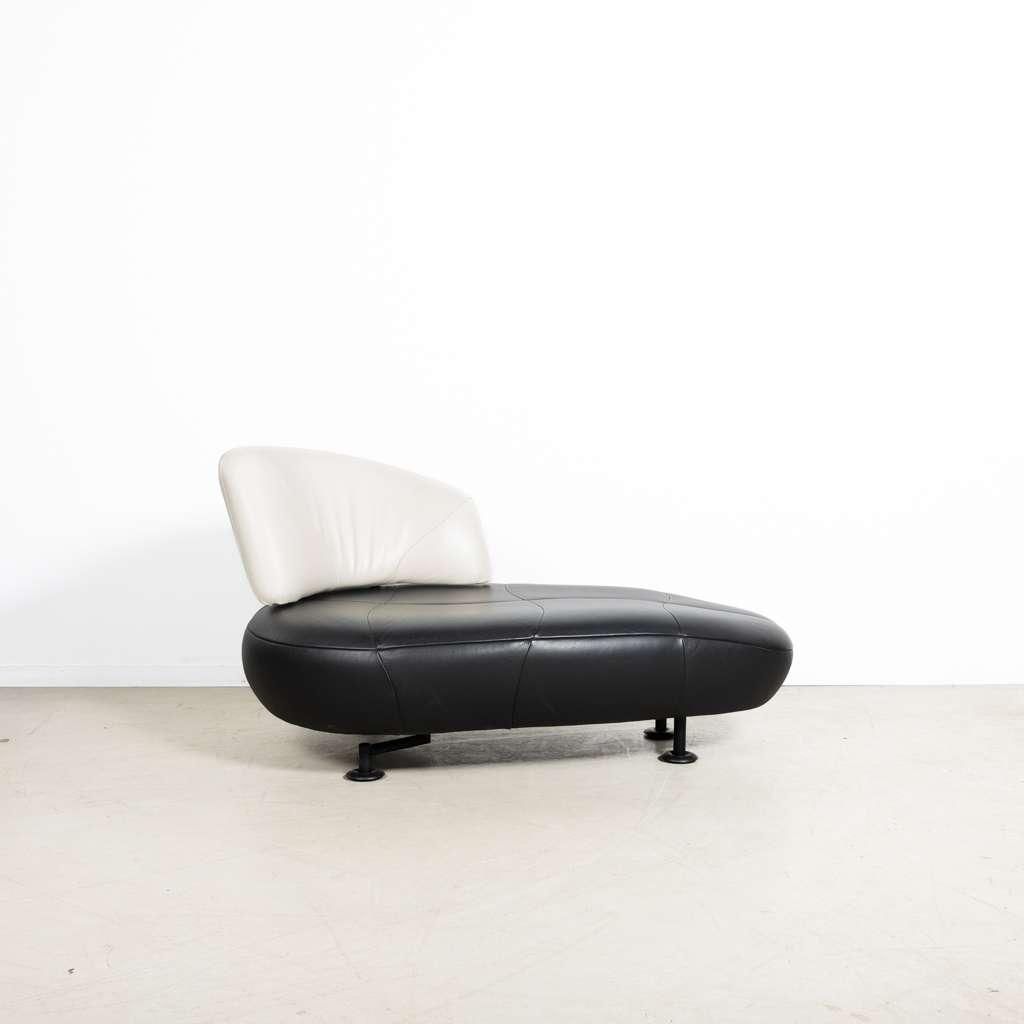 1x Leolux Kikko Chaise Longue Fauteuil Wit/Zwart Leer
