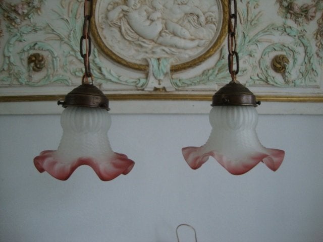 Stel oude glazen hanglampjes (rokje) nr. 4, Ophalen of Verzenden