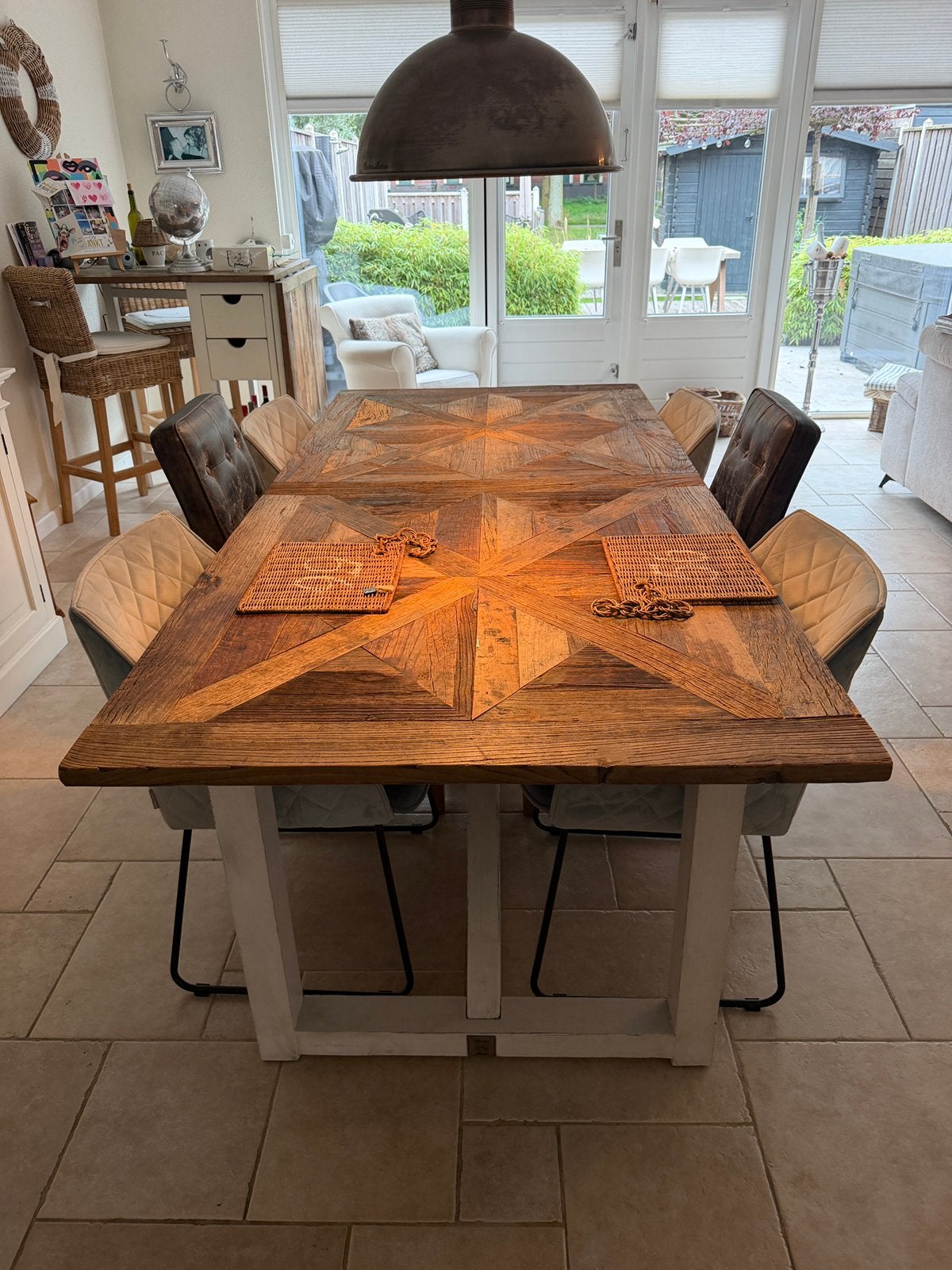 Rivièra Maison Complete Eethoek – Eettafel met 6 Stoelen, Ophalen, Zo goed als nieuw, Landelijk, 4 tot 6 stoelen