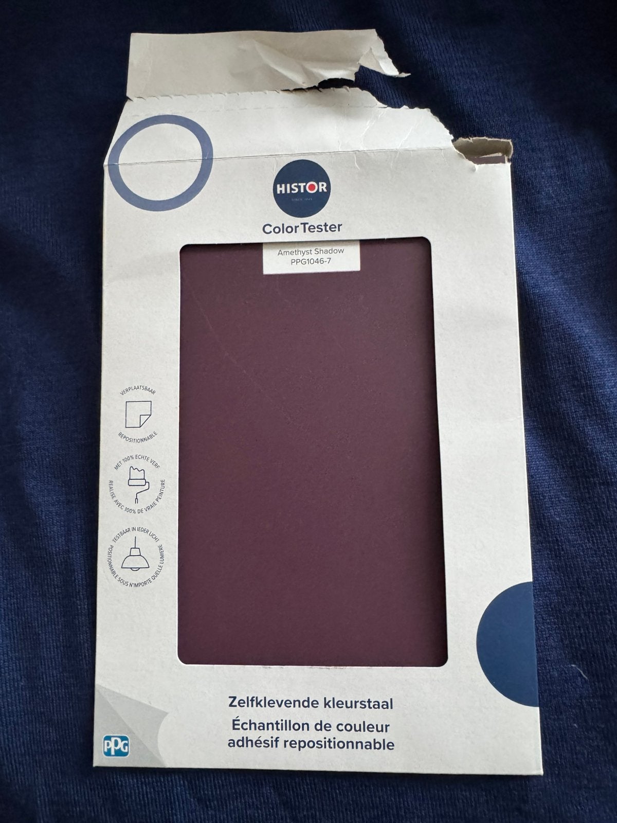 Histor kleurtester zelfklevende kleurstaal Amethyst Shadow, Ophalen of Verzenden, Zo goed als nieuw, Overige kleuren