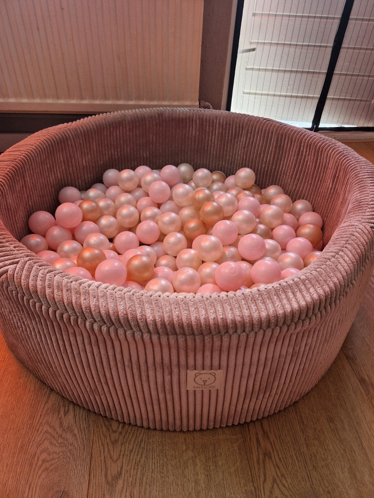 Misioo Ballenbak Rond 90x30 Beige Puffy Lamel met 250 ballen, Ophalen, Zo goed als nieuw, Overige typen