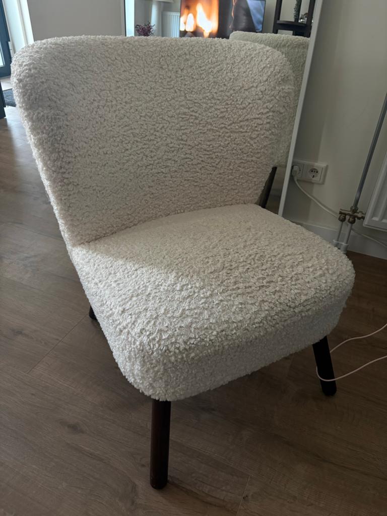 Westwing Witte Teddy Bouclé Fauteuil, Huis en Inrichting, Stoelen, Ophalen, Wit, Zo goed als nieuw, Eén
