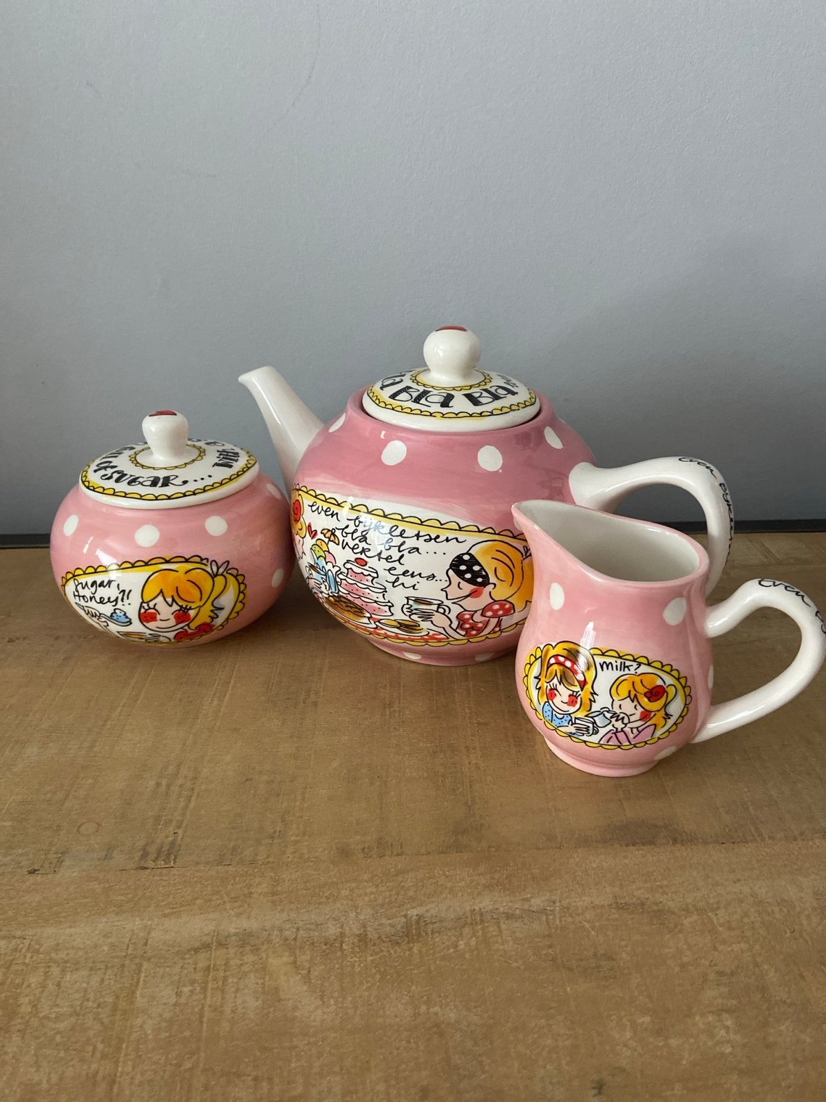 Blond Amsterdam theepot, melkkan en suikerpot, Ophalen, Gebruikt, Keramiek, Theepot