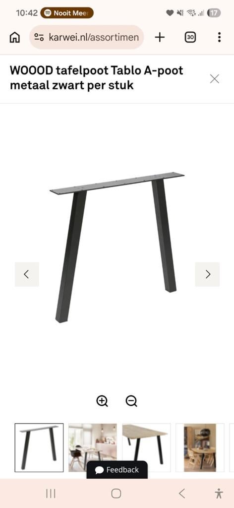 WOOOD tafelpoot Tablo A-poot metaal zwart, Huis en Inrichting, Tafelonderdelen, Zo goed als nieuw, Tafelpoot, 50 tot 100 cm, 50 tot 100 cm