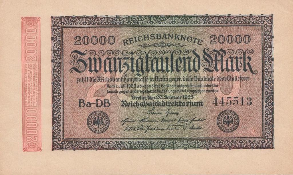 20.000 Mark 1923 Reichsbankbiljet, Postzegels en Munten, Ophalen of Verzenden, Duitsland, Los biljet
