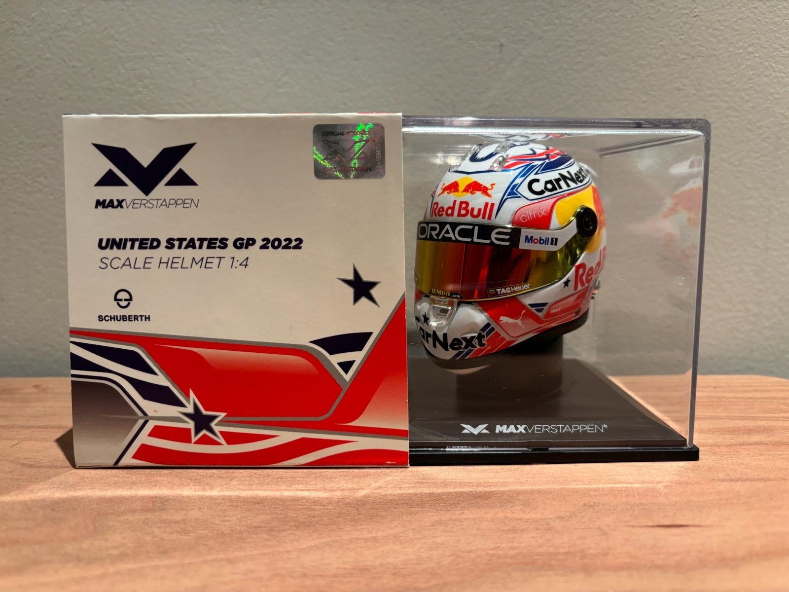 Max verstappen helm 1:4 usa 2022, Ophalen of Verzenden, Zo goed als nieuw, Formule 1