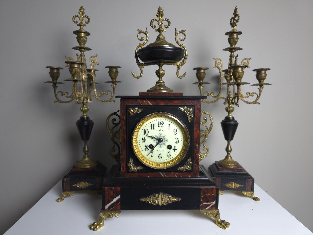 Antieke Franse Klokkenset (Garniture) – A.D. Mougin, Ophalen
