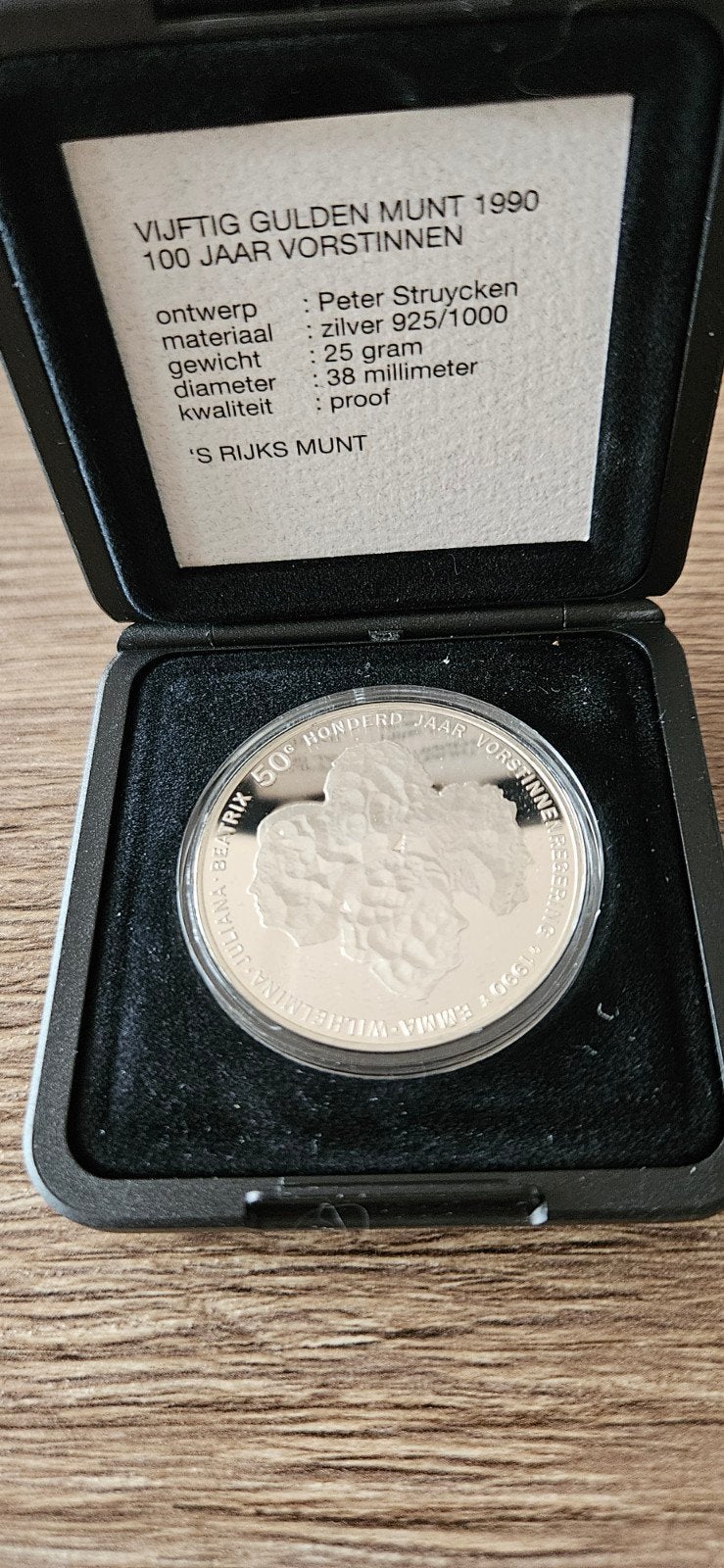 zilveren 50 gulden 1990 Beatrix 100 jaar vorstinnen proof, Koningin Beatrix, Zilver, Ophalen of Verzenden, Losse munt