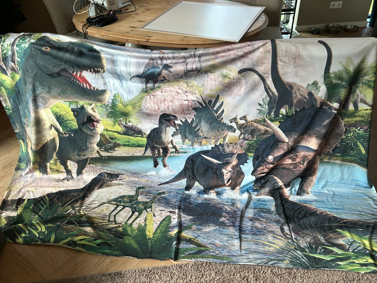 Wandkleed dinosaurussen, Eenpersoons, Wit, Ophalen of Verzenden, Zo goed als nieuw