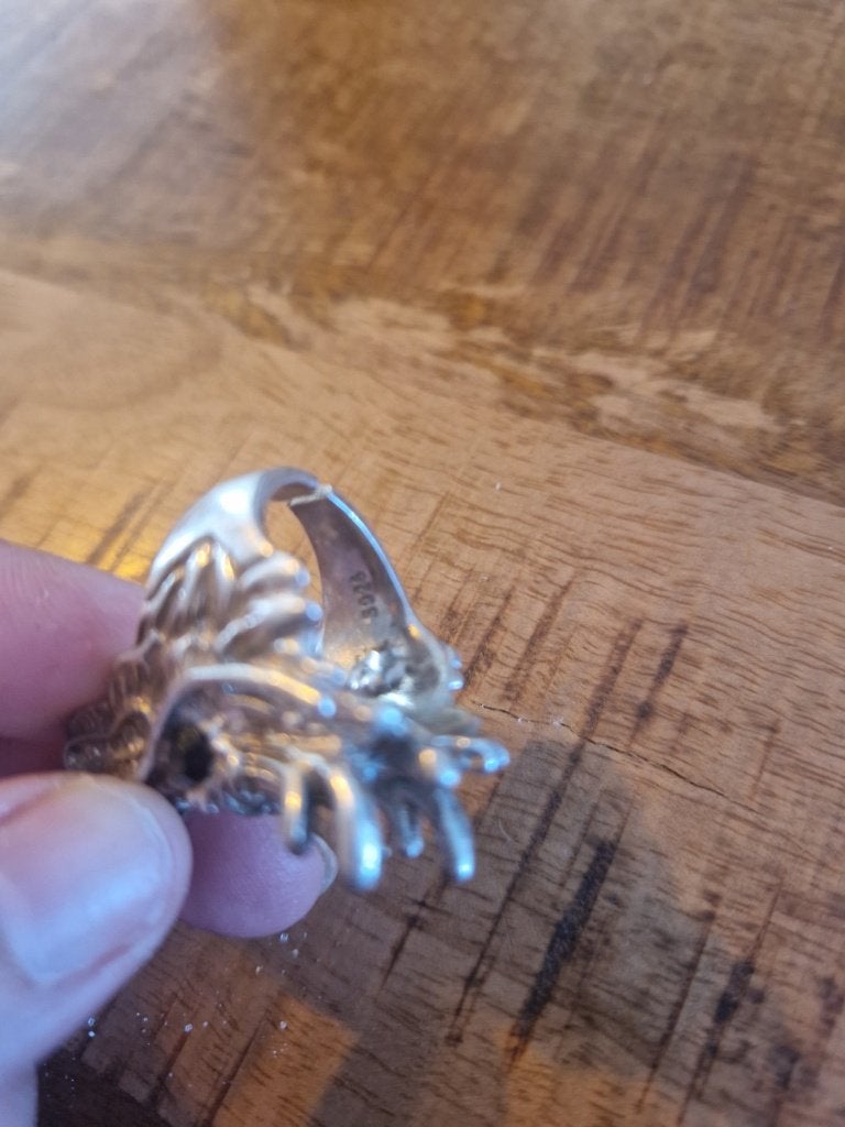 925 zilveren ring. Draak met onyx ogen. Maat 19., Ophalen of Verzenden, Zilver, Ring, Met edelsteen