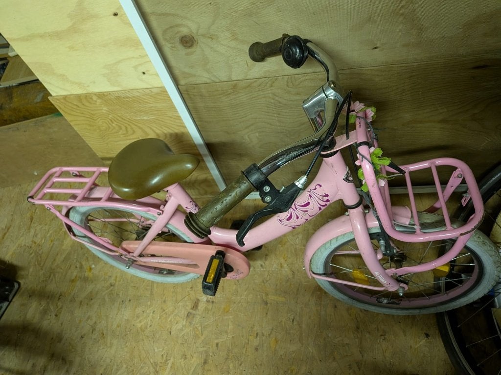Roze kinderfiets, Ophalen, Gebruikt, Terugtraprem, 16 inch