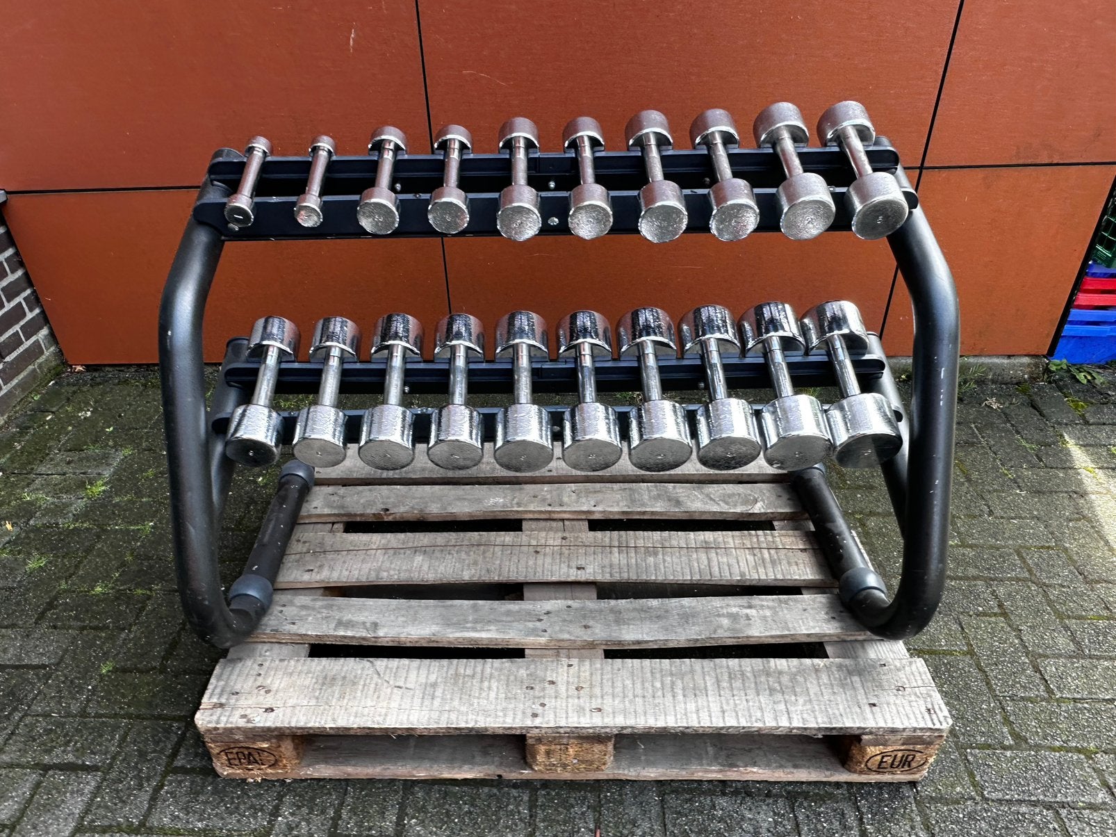 Technogym Dumbells 1 t/m 10kg + Technogym Dumbells rek, Ophalen, Gebruikt, Dumbbell