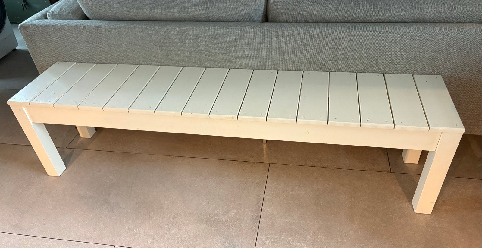 Wit houten bankje / tafel, Huis en Inrichting, Banken | Voetenbanken en Poefen, Ophalen, Minder dan 50 cm, Gebruikt, 125 cm of meer