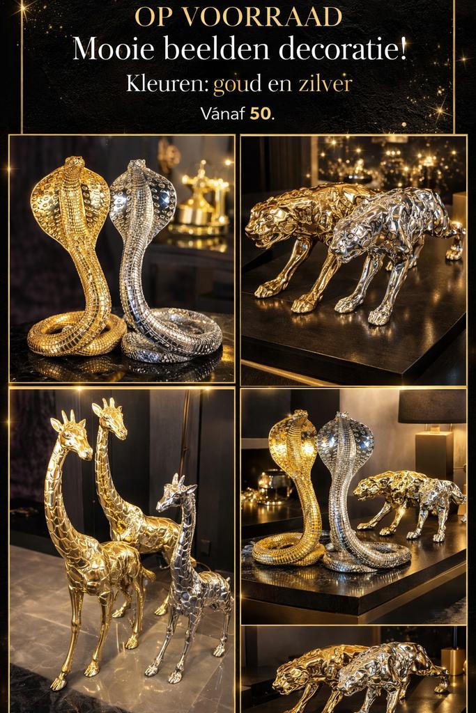 Luxe Decoratie Beelden | Cobra | Panter | Giraffen |, Huis en Inrichting, Ophalen, Gebruikt, Overige materialen, Goud